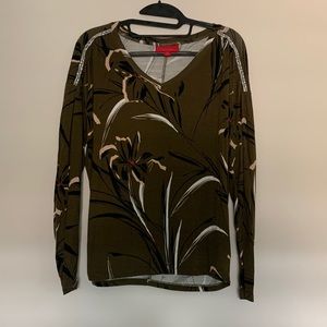 Jennifer Lopez Army Green XS V-neck Long Sleeve Shirt